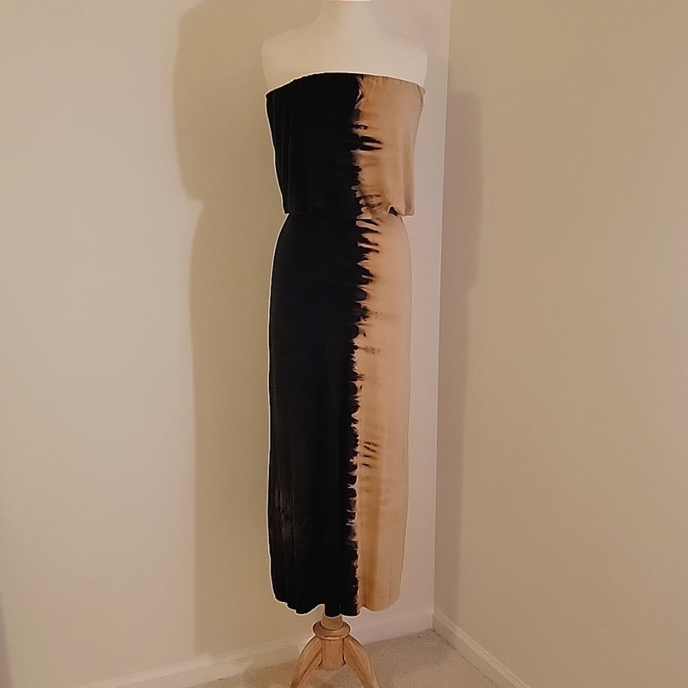 NWOT Go Couture Black & Beige Tie-dye Strapless Maxi Dress Size: M